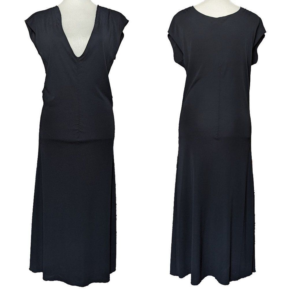Vintage Express Slip Dress Womens 10 Black Deep V Midi Minimalist 00s Y2K